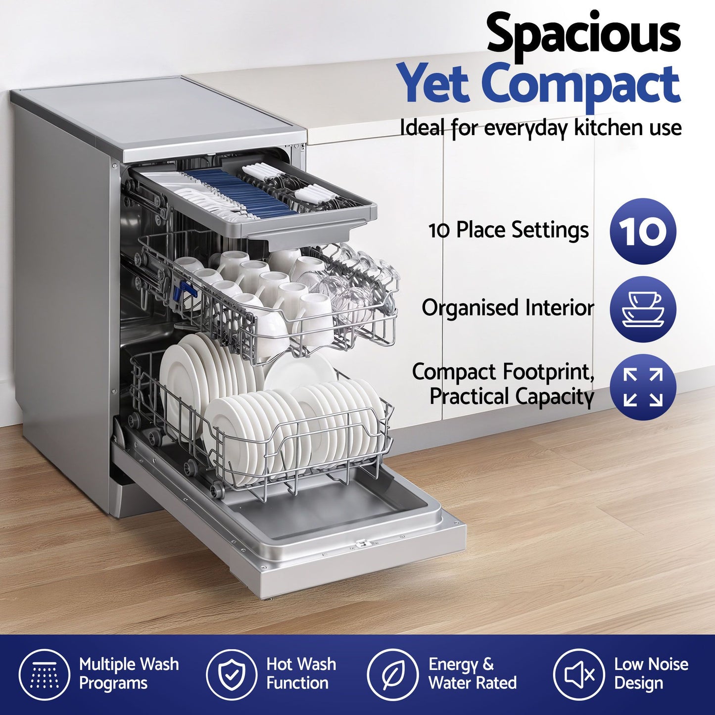 Devanti Dishwasher – 10 Place Settings, Freestanding Silver