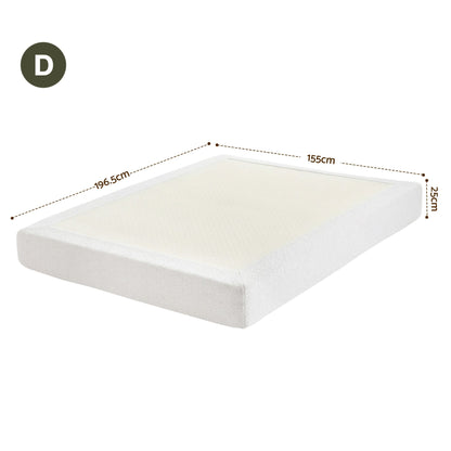 TWSC Compression Bed Frame Double Size No Assembly Vacuum High Density Sponge Boucle Cream White
