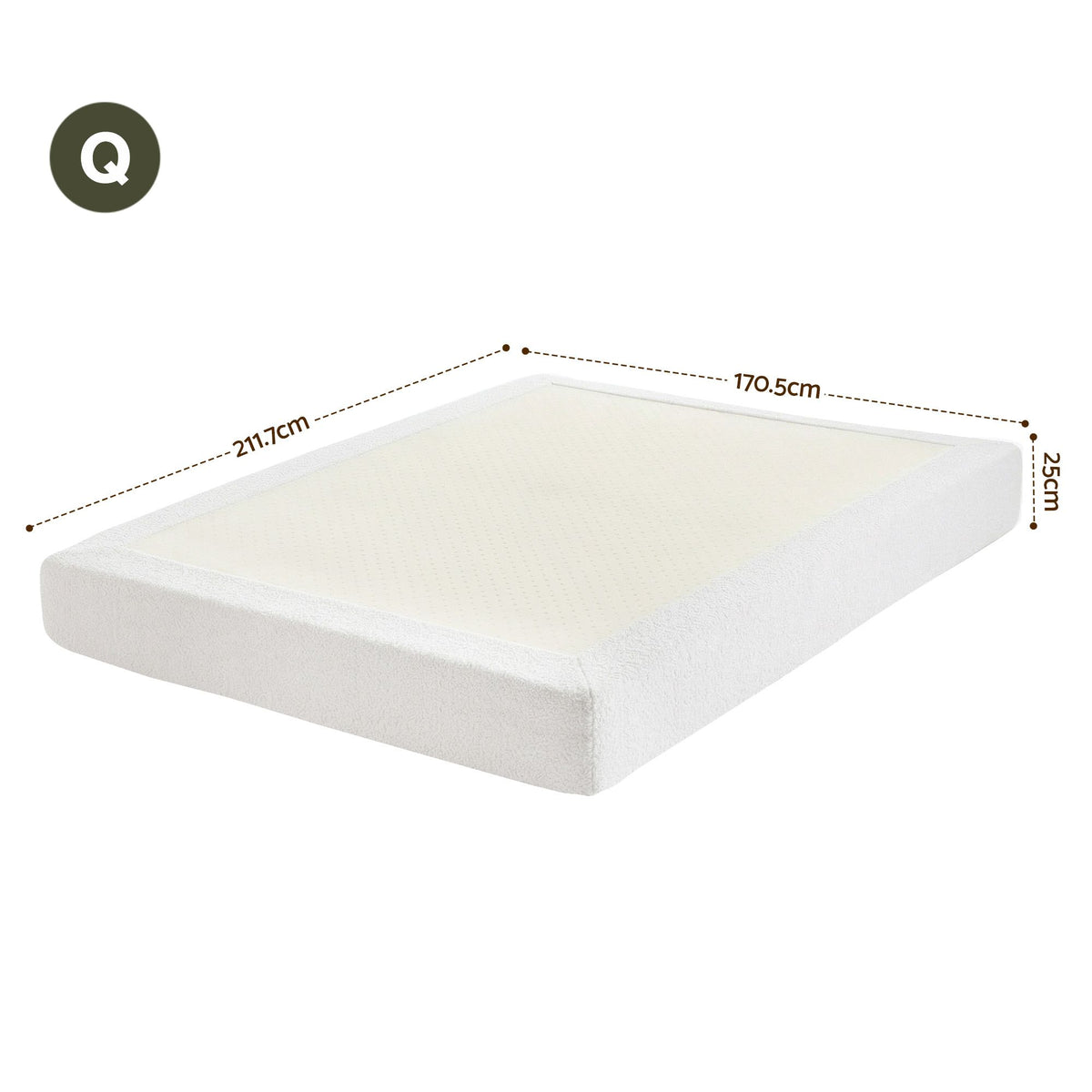 TWSC Compression Bed Frame Queen Size No Assembly Vacuum High Density Sponge Boucle Cream White