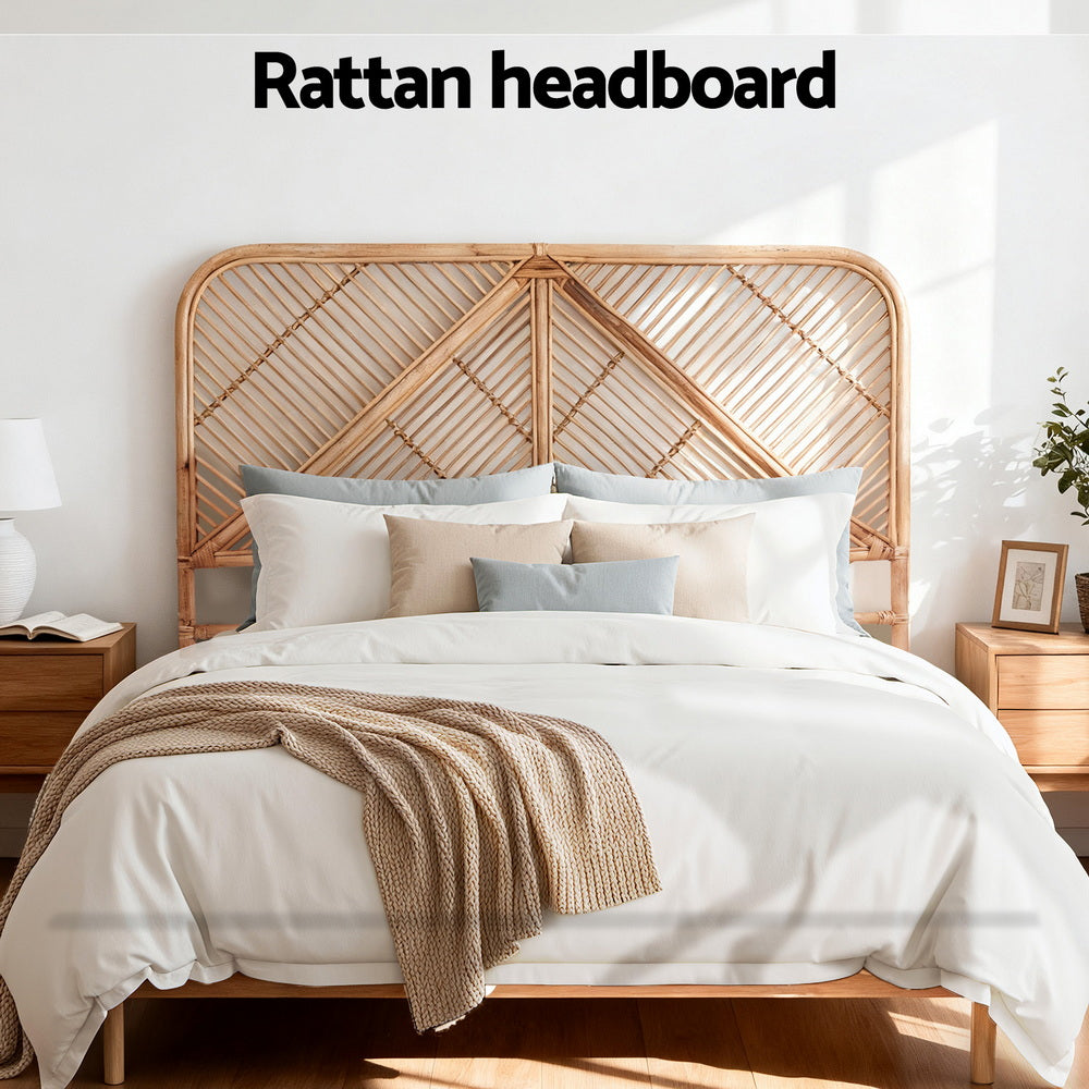 TWSC Bed Headboard Queen Bedhead Rattan - FRED Pine