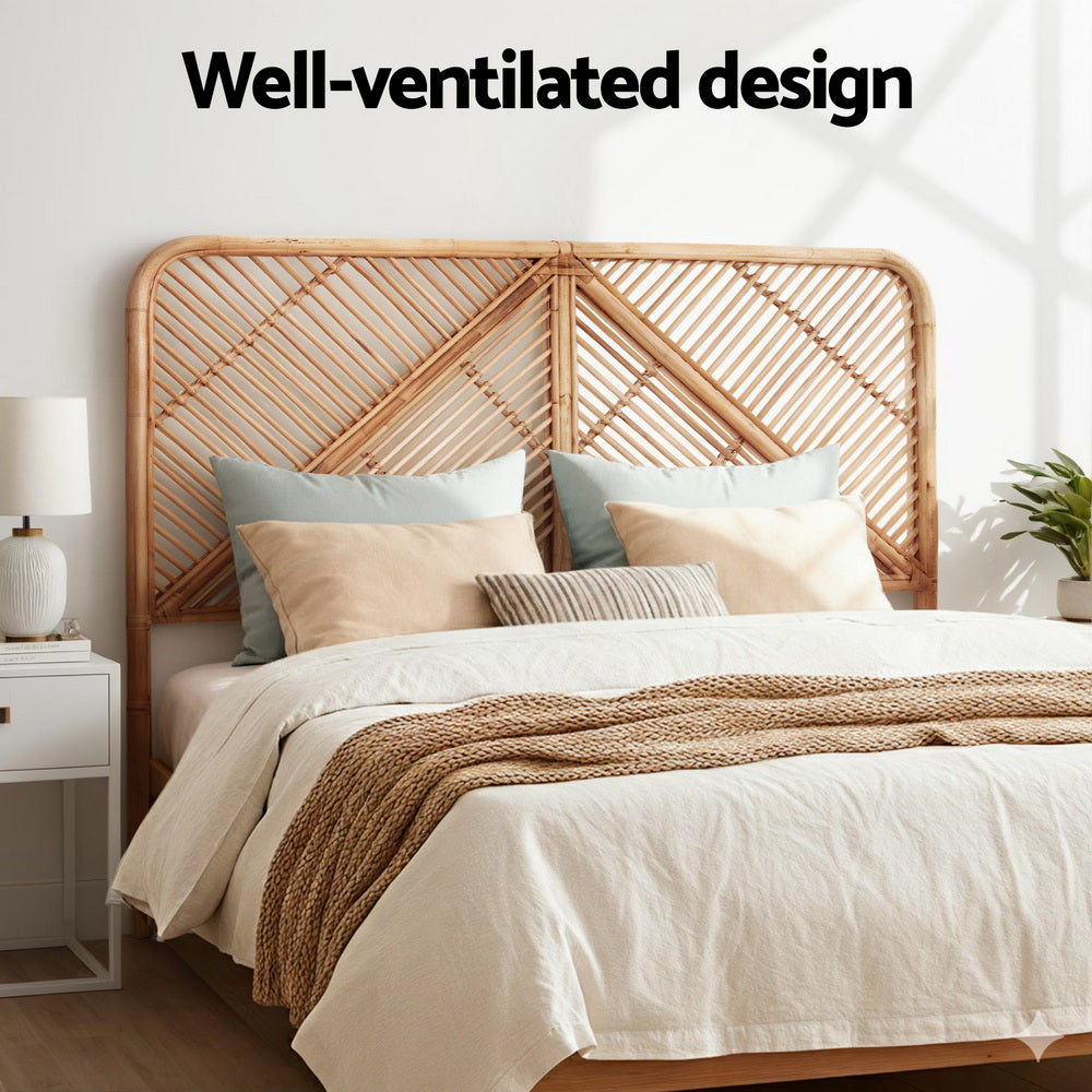 TWSC Bed Headboard Queen Bedhead Rattan - FRED Pine
