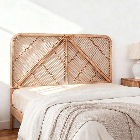 TWSC Bed Headboard Queen Bedhead Rattan - FRED Pine
