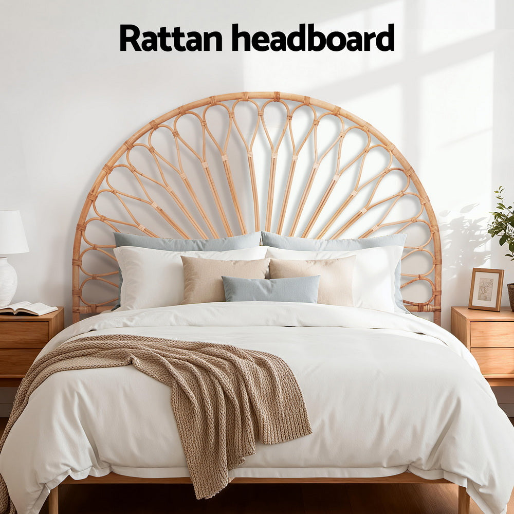 TWSC Bed Headboard Queen Bedhead Rattan - MARI Pine