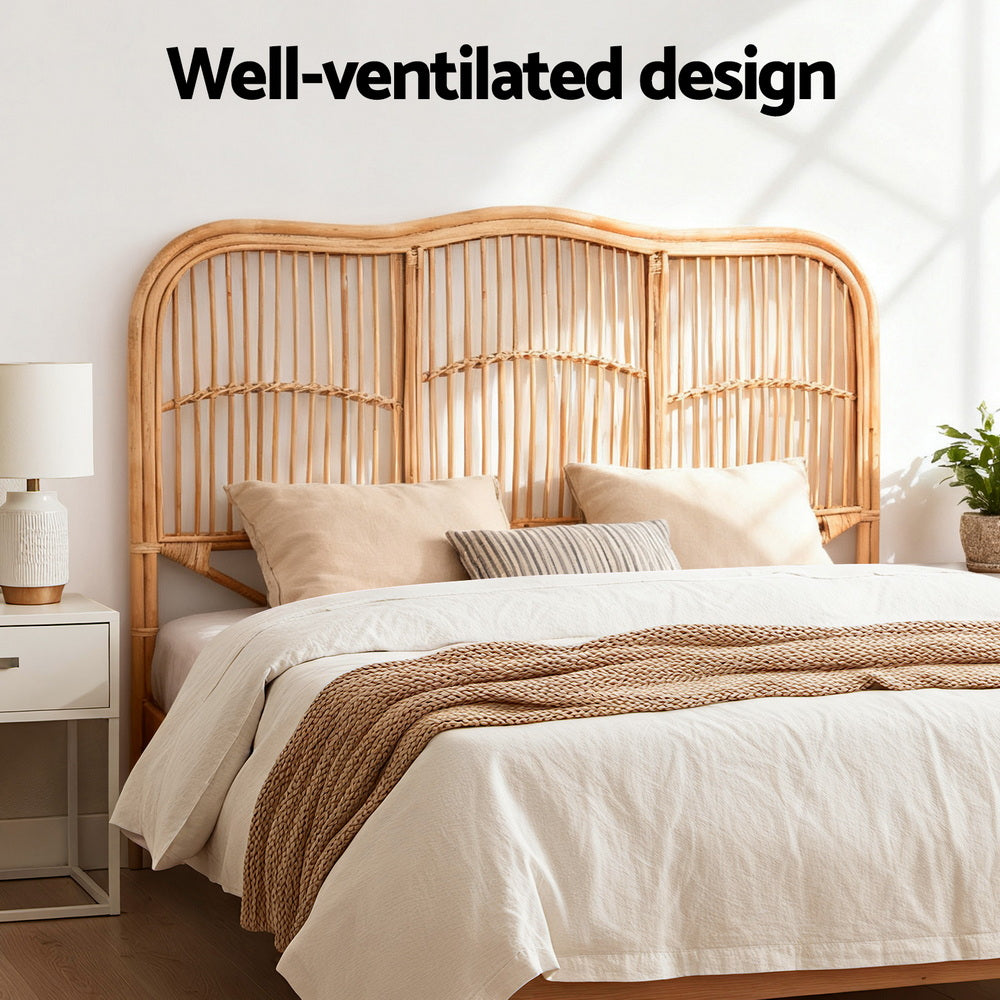 TWSC Bed Headboard Double Bedhead Rattan - NERO Pine