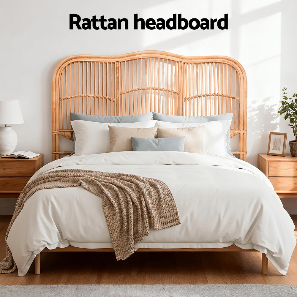 TWSC Bed Headboard Queen Bedhead Rattan - NERO Pine