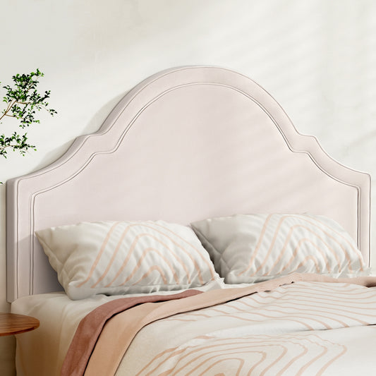 TWSC Bed Frame Bed Head Headboard Queen Velvet IRIS Beige