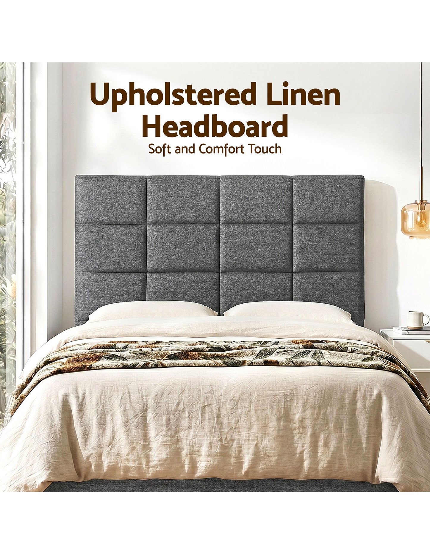 TWSC Bed Headboard Double Bedhead Linen Fabric Charcoal