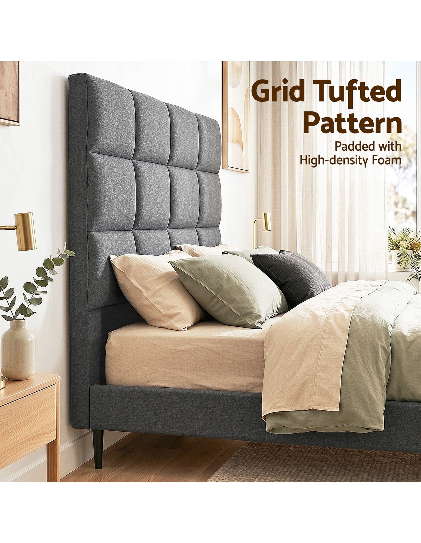 TWSC Bed Headboard Double Bedhead Linen Fabric Charcoal