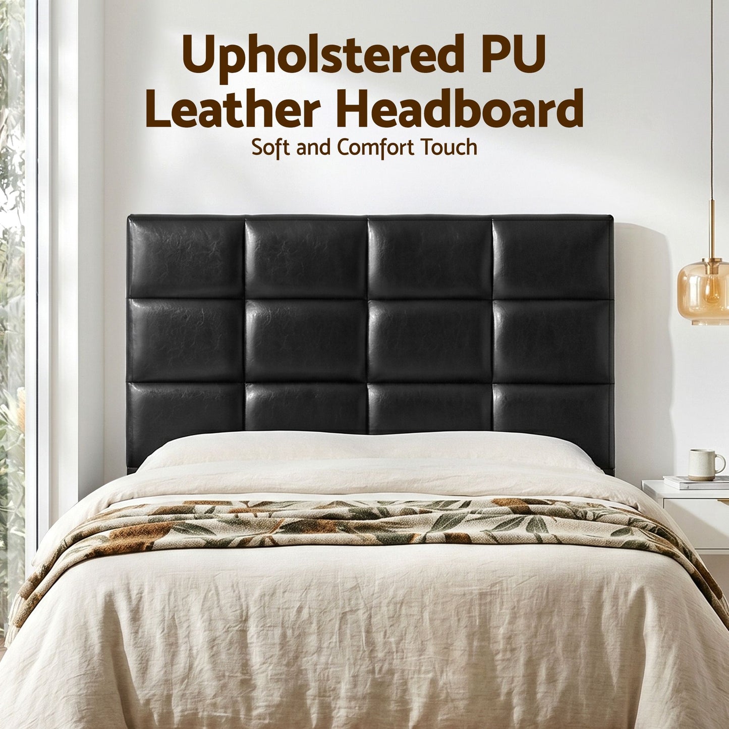 TWSC Bed Headboard Queen Bedhead PU Leather Black