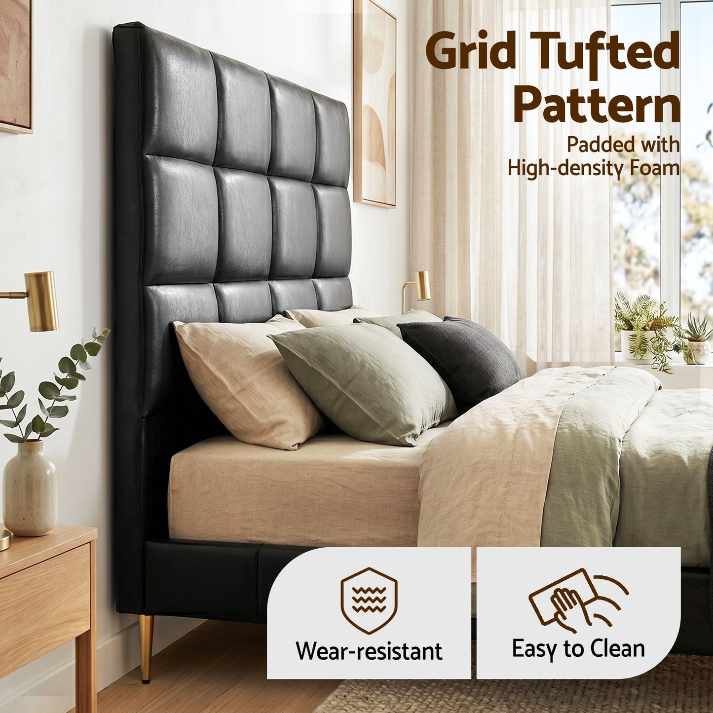 TWSC Bed Headboard Queen Bedhead PU Leather Black