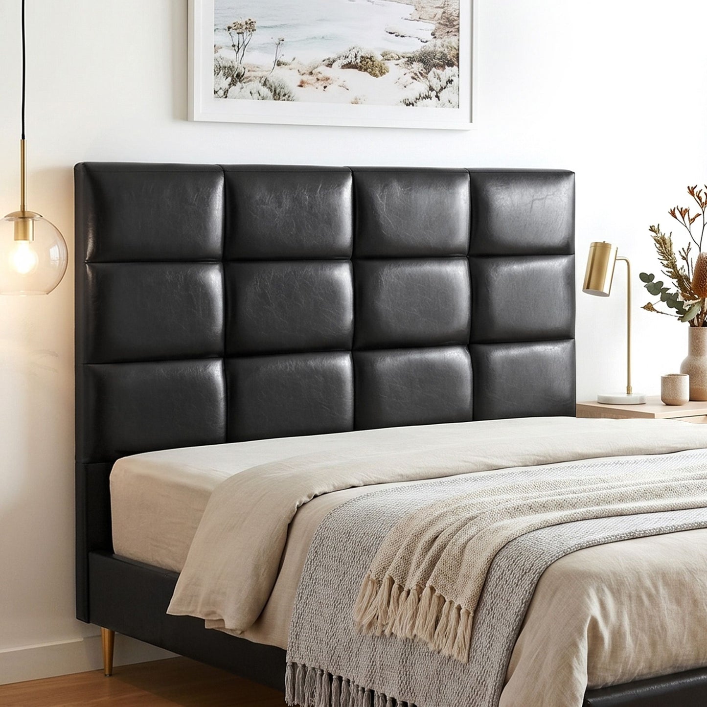 TWSC Bed Headboard Queen Bedhead PU Leather Black