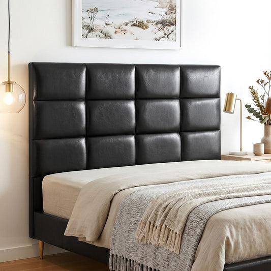 TWSC Bed Headboard Queen Bedhead PU Leather Black
