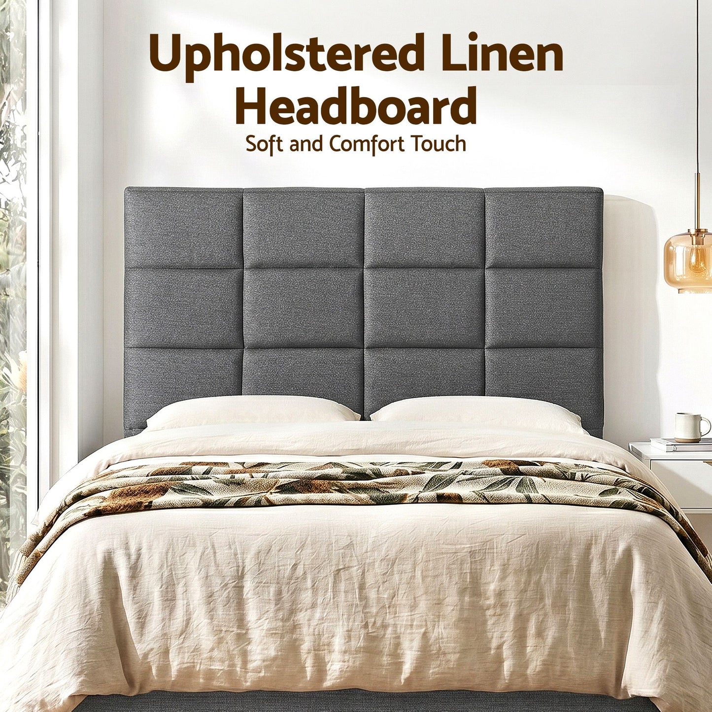 TWSC Bed Headboard Queen Bedhead Linen Fabric Charcoal