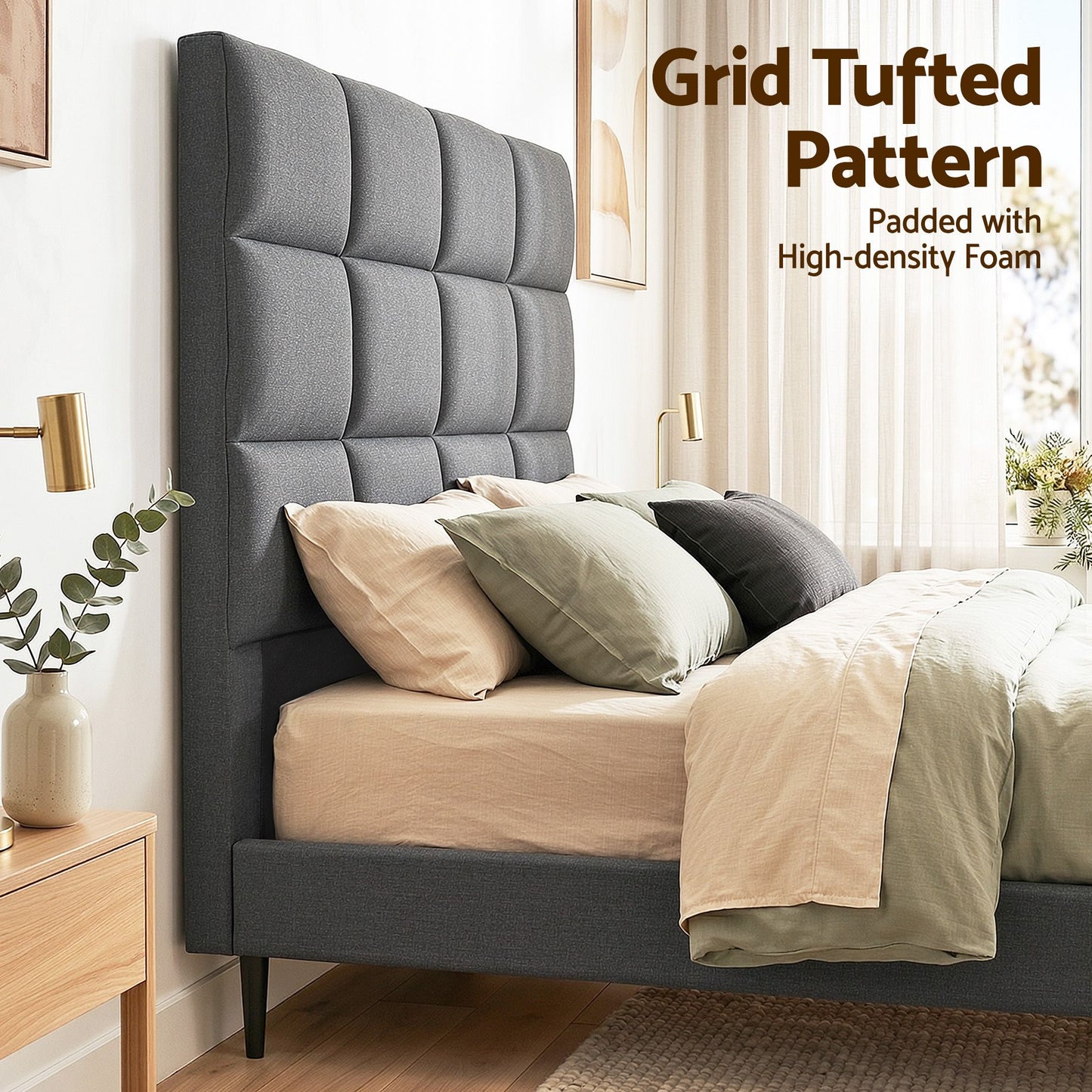 TWSC Bed Headboard Queen Bedhead Linen Fabric Charcoal