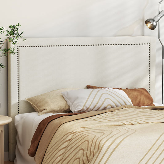 TWSC Bed Frame Bed Head Headboard Queen Fabric - RIVE Beige