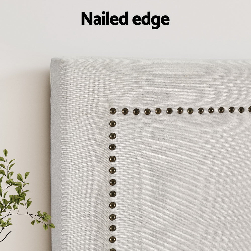 TWSC Bed Frame Bed Head Headboard Queen Fabric - RIVE Beige