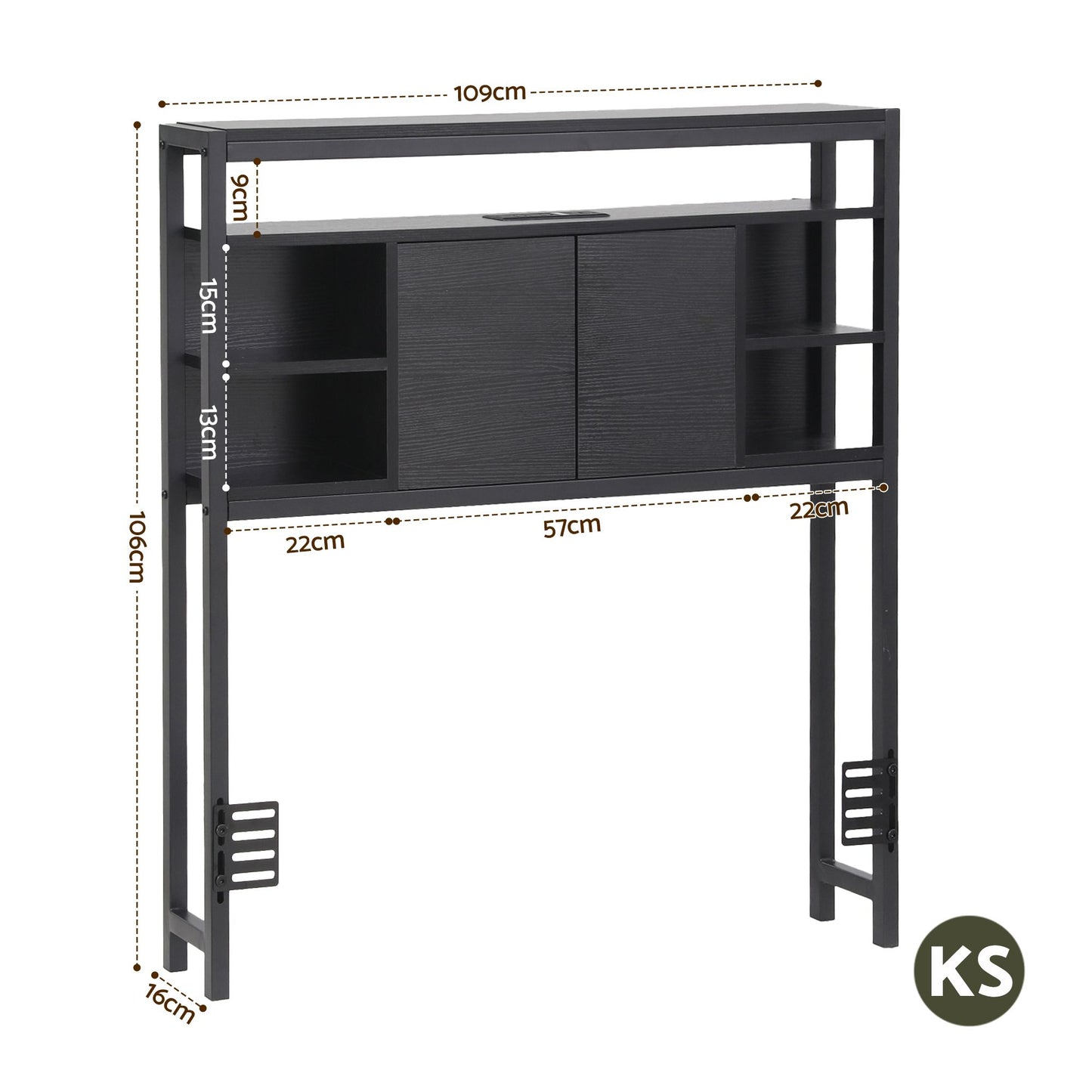 TWSC Bed Headboard King Single Storage Bedhead Charging Station Black
