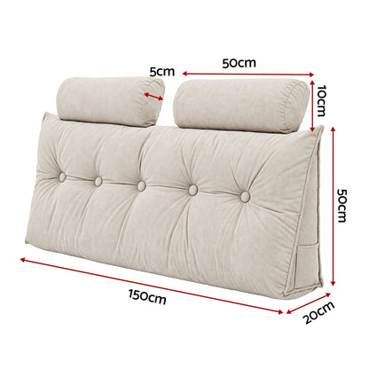 Artiss Headboard Pillow Double Wedge Backrest Triangular with 2 Cushions Beige
