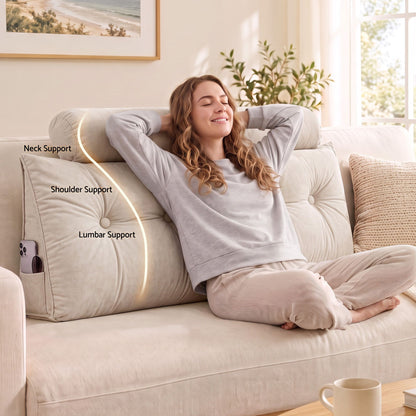 Artiss Headboard Pillow Double Wedge Backrest Triangular with 2 Cushions Beige