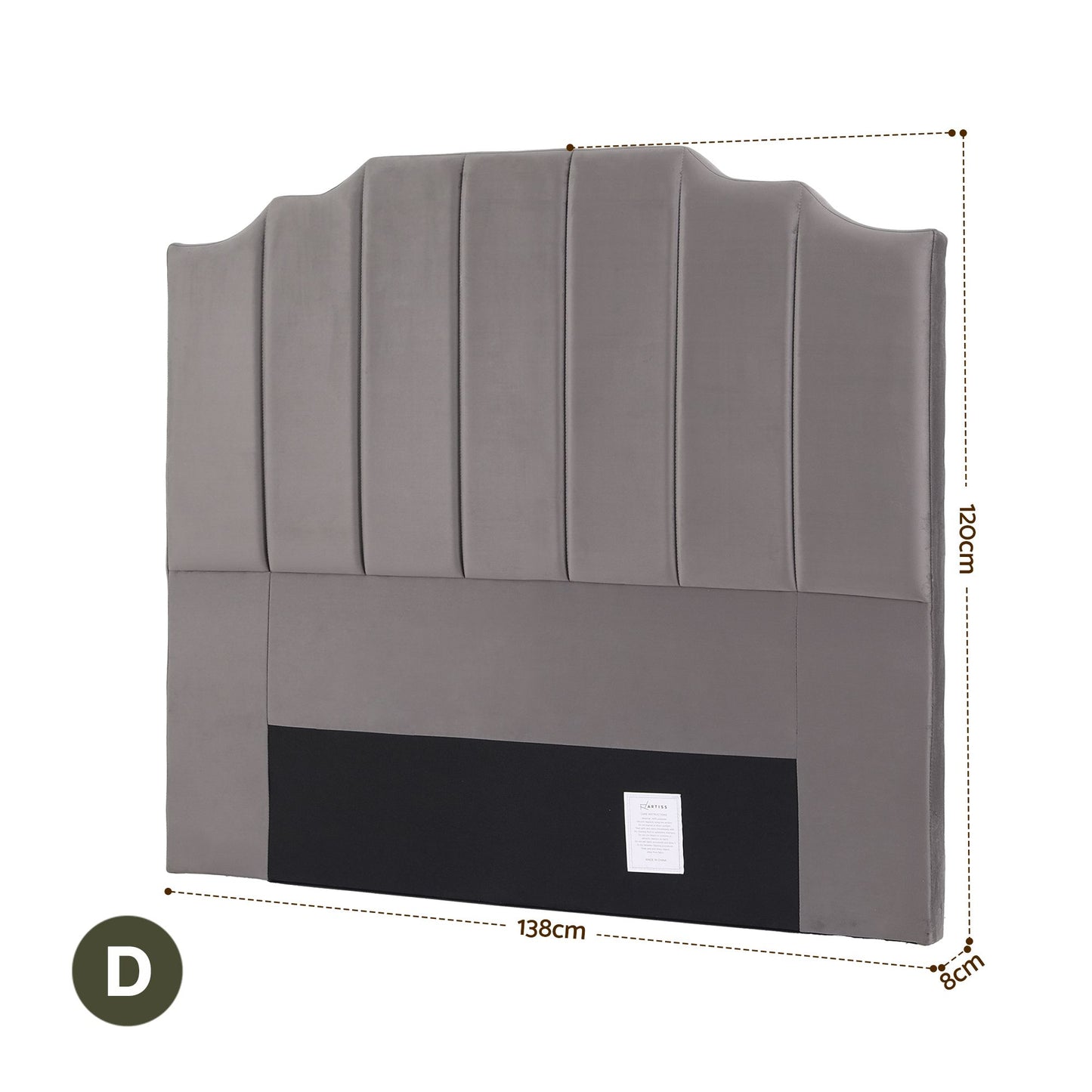 TWSC Bed Head Headboard Double Velvet 138CM - Grey