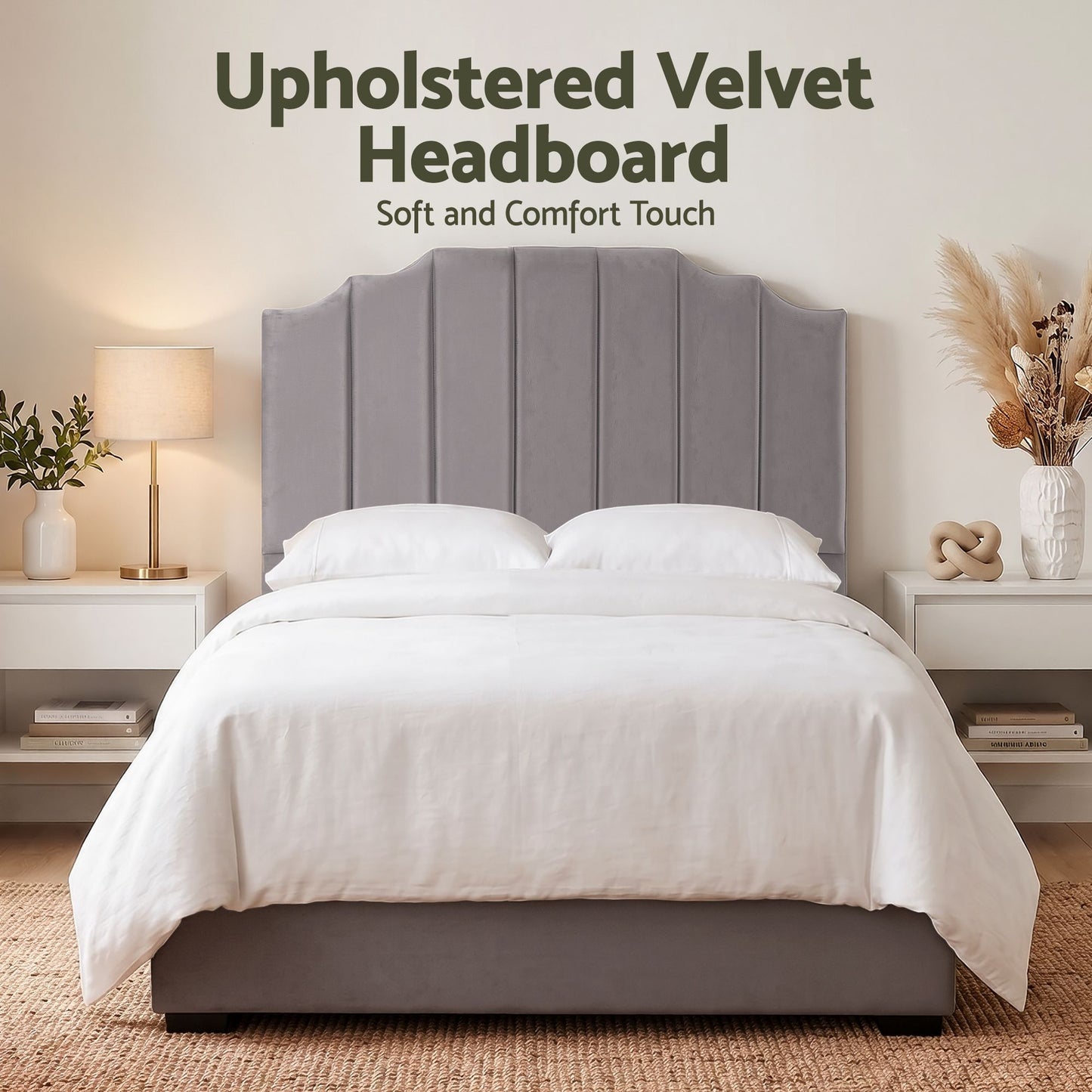 TWSC Bed Head Headboard Double Velvet 138CM - Grey