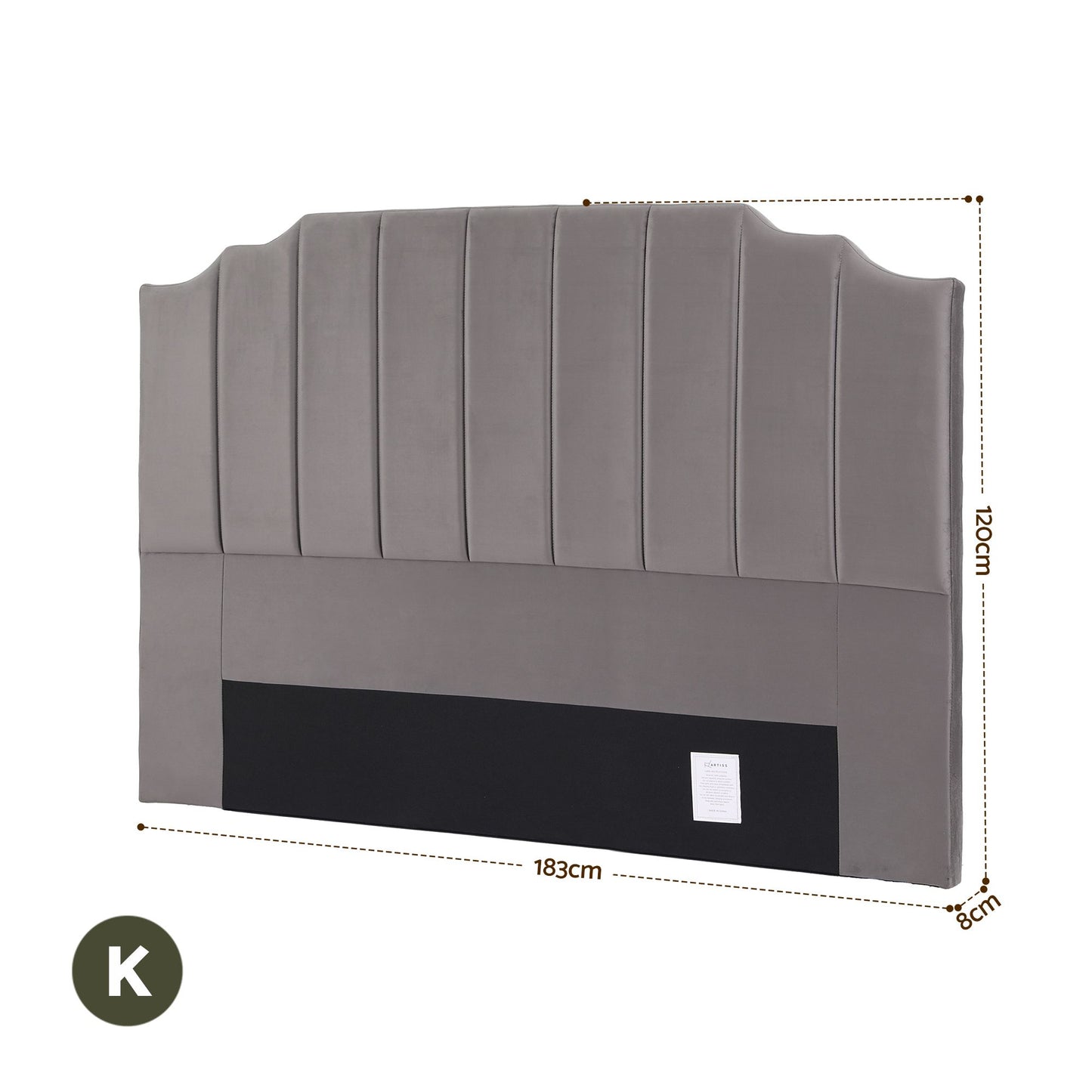 TWSC Bed Head Headboard King Velvet 183CM - Grey