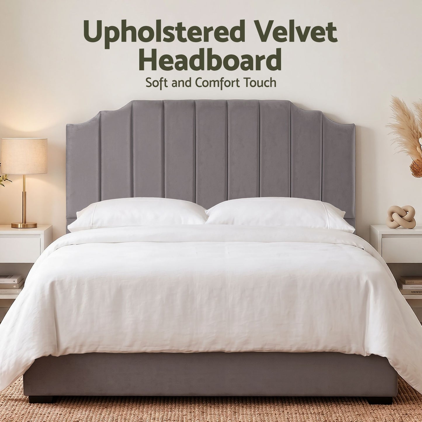 TWSC Bed Head Headboard King Velvet 183CM - Grey