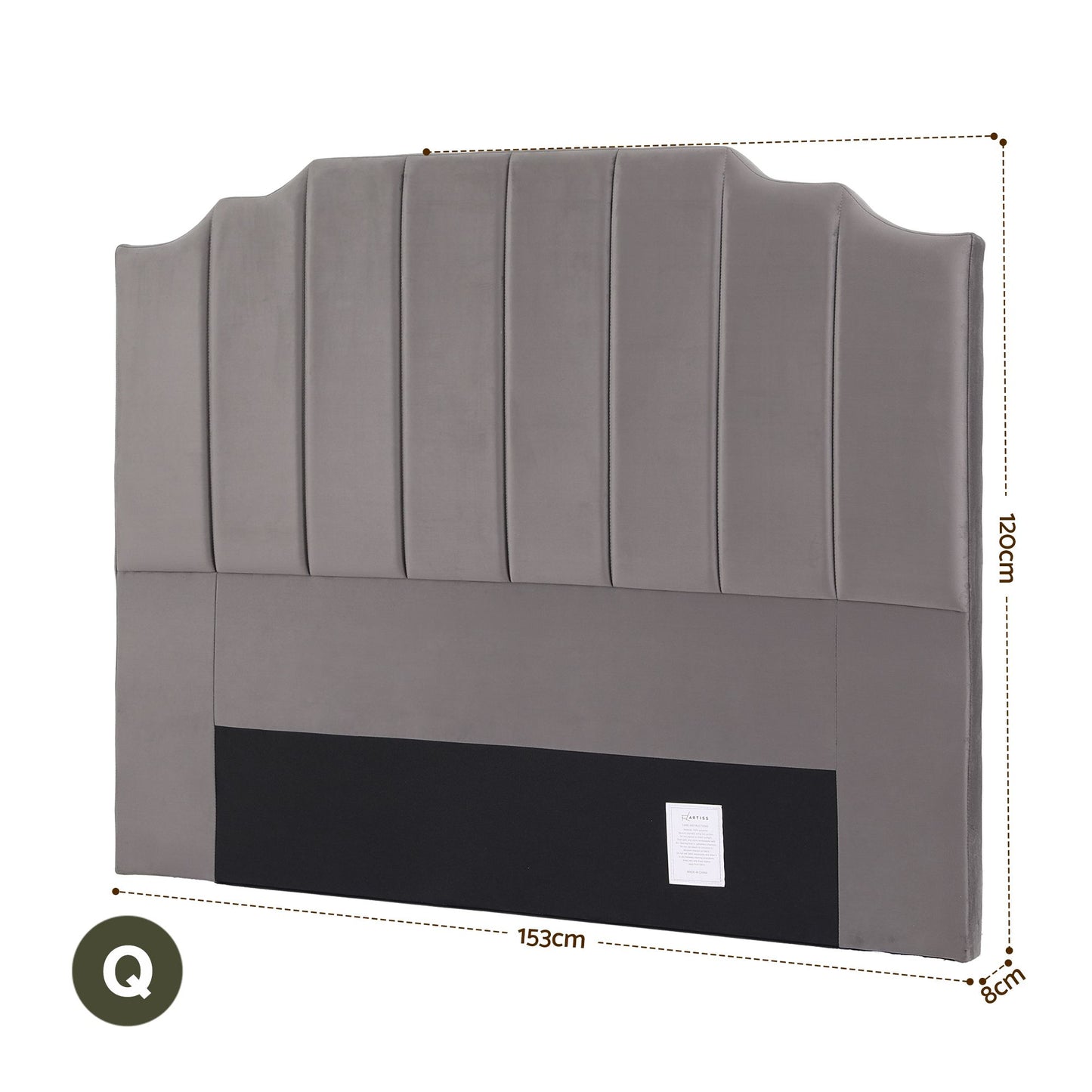 TWSC Bed Head Headboard Queen Velvet 153CM - Grey