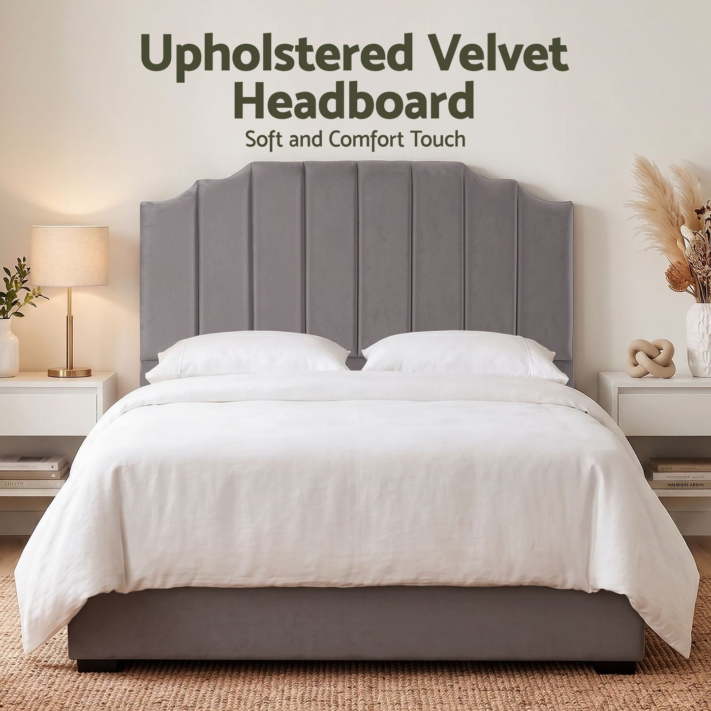TWSC Bed Head Headboard Queen Velvet 153CM - Grey