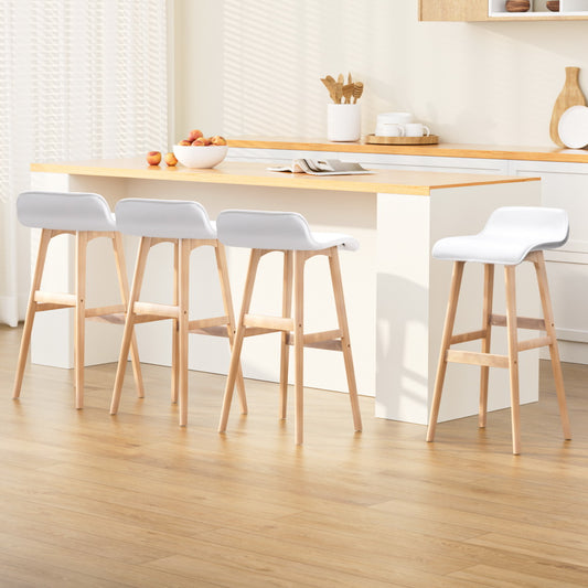 TWSC 4x Bar Stools Wooden Stool White