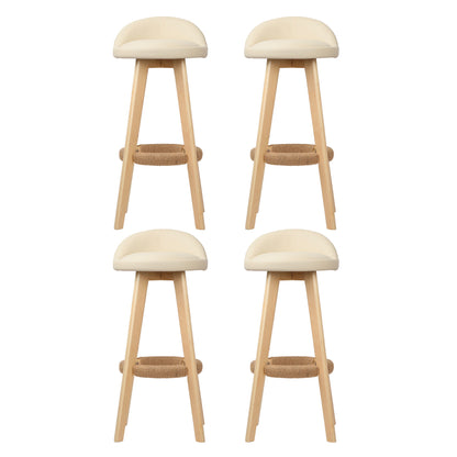 TWSC 4x Bar Stools Padded Leather Wooden Beige