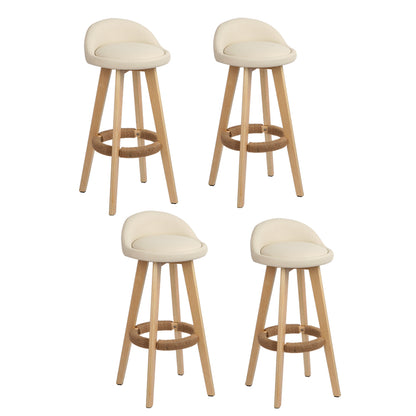 TWSC 4x Bar Stools Padded Leather Wooden Beige