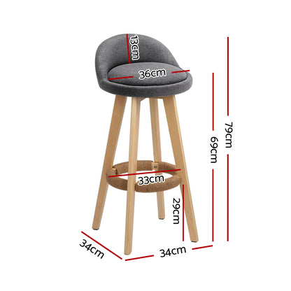 TWSC 4x Bar Stools Padded Linen Wooden Grey