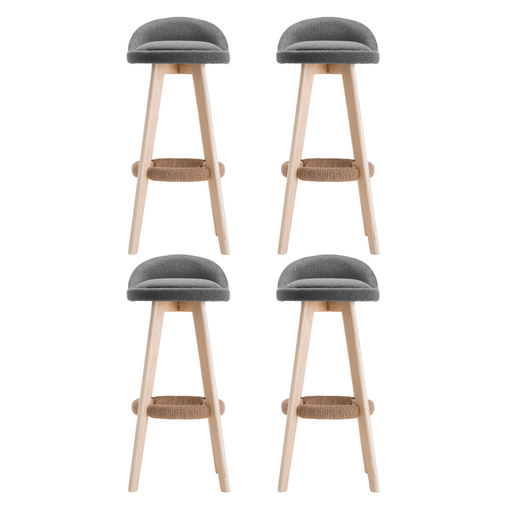 TWSC 4x Bar Stools Padded Linen Wooden Grey