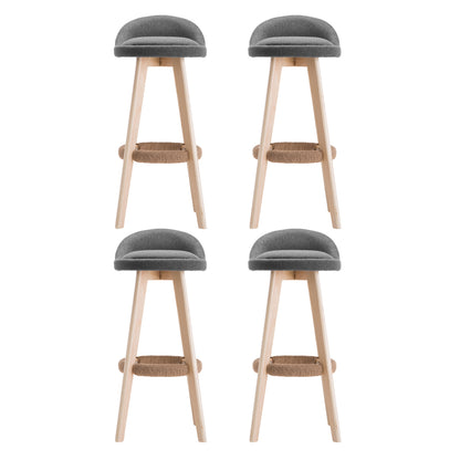TWSC 4x Bar Stools Padded Linen Wooden Grey