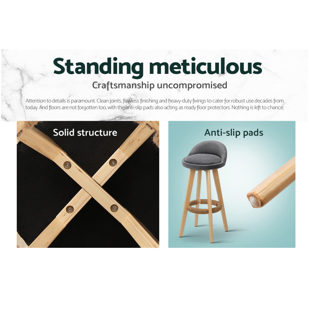 TWSC 4x Bar Stools Padded Linen Wooden Grey