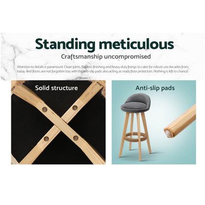 TWSC 4x Bar Stools Padded Linen Wooden Grey