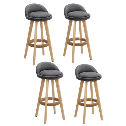 TWSC 4x Bar Stools Padded Linen Wooden Grey