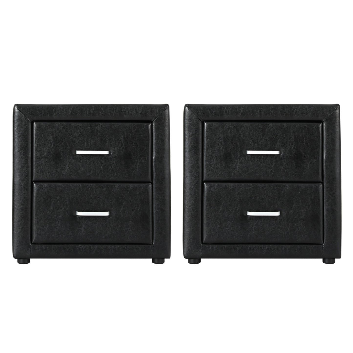 TWSC 2X Bedside Table 2 Drawers Side Table Leather - CADEN Black