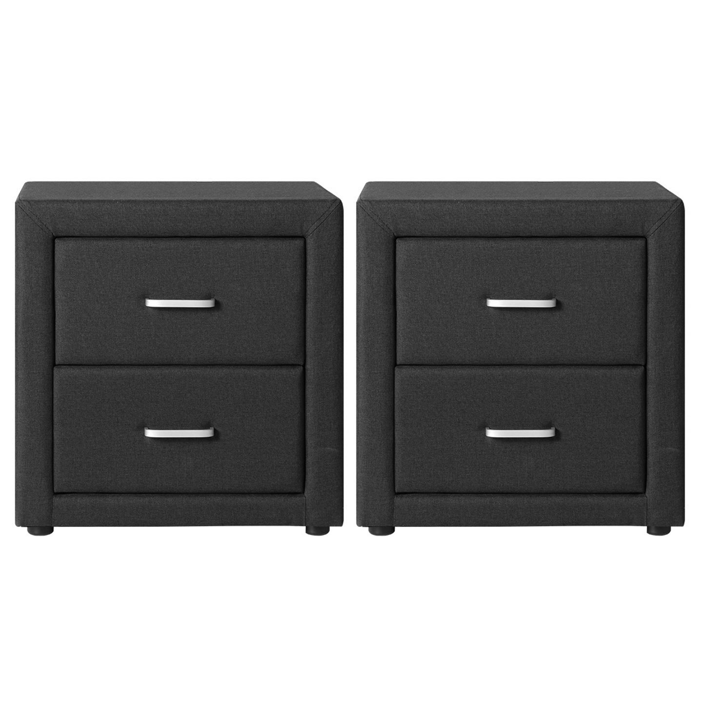 TWSC 2X Bedside Table 2 Drawers Fabric - CADEN Charcoal