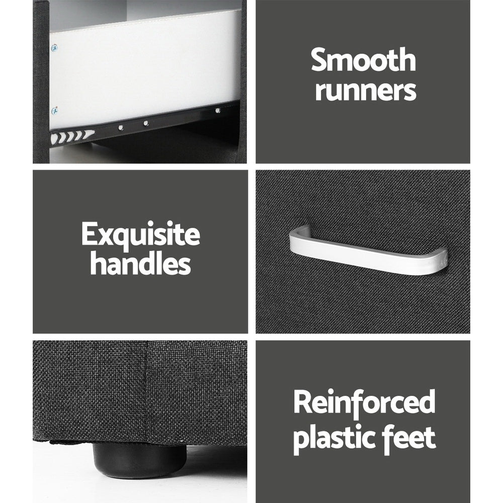 TWSC 2X Bedside Table 2 Drawers Fabric - CADEN Charcoal
