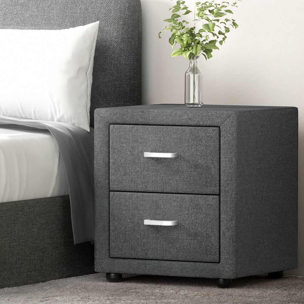 TWSC 2X Bedside Table 2 Drawers Side Table Fabric - CADEN Grey