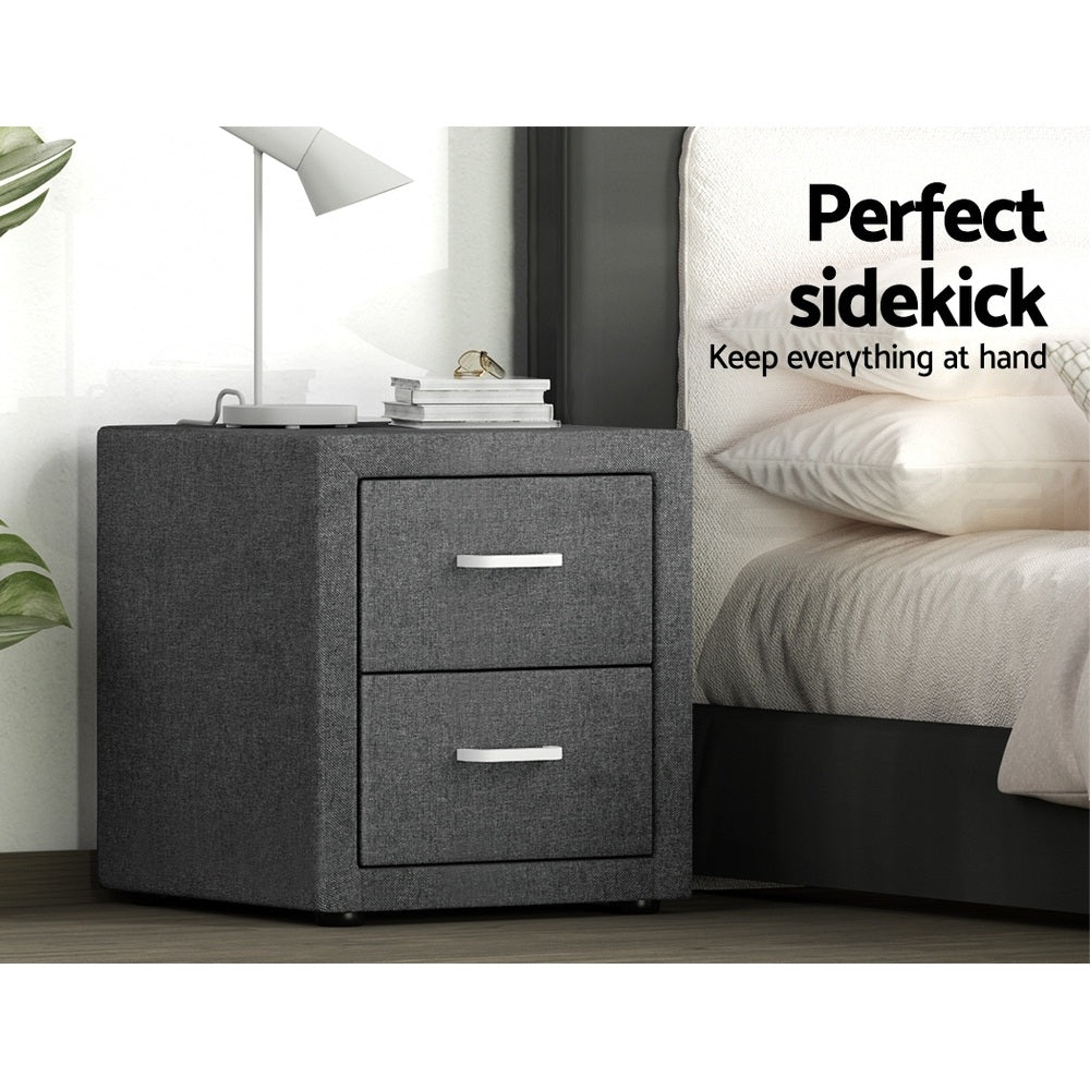 TWSC 2X Bedside Table 2 Drawers Side Table Fabric - CADEN Grey