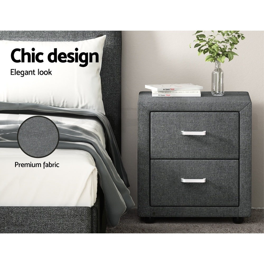 TWSC 2X Bedside Table 2 Drawers Side Table Fabric - CADEN Grey