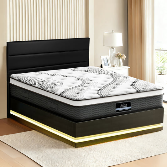 Queen Bed Frame with RGB LED Lighting and 32cm Giselle Mattress Set