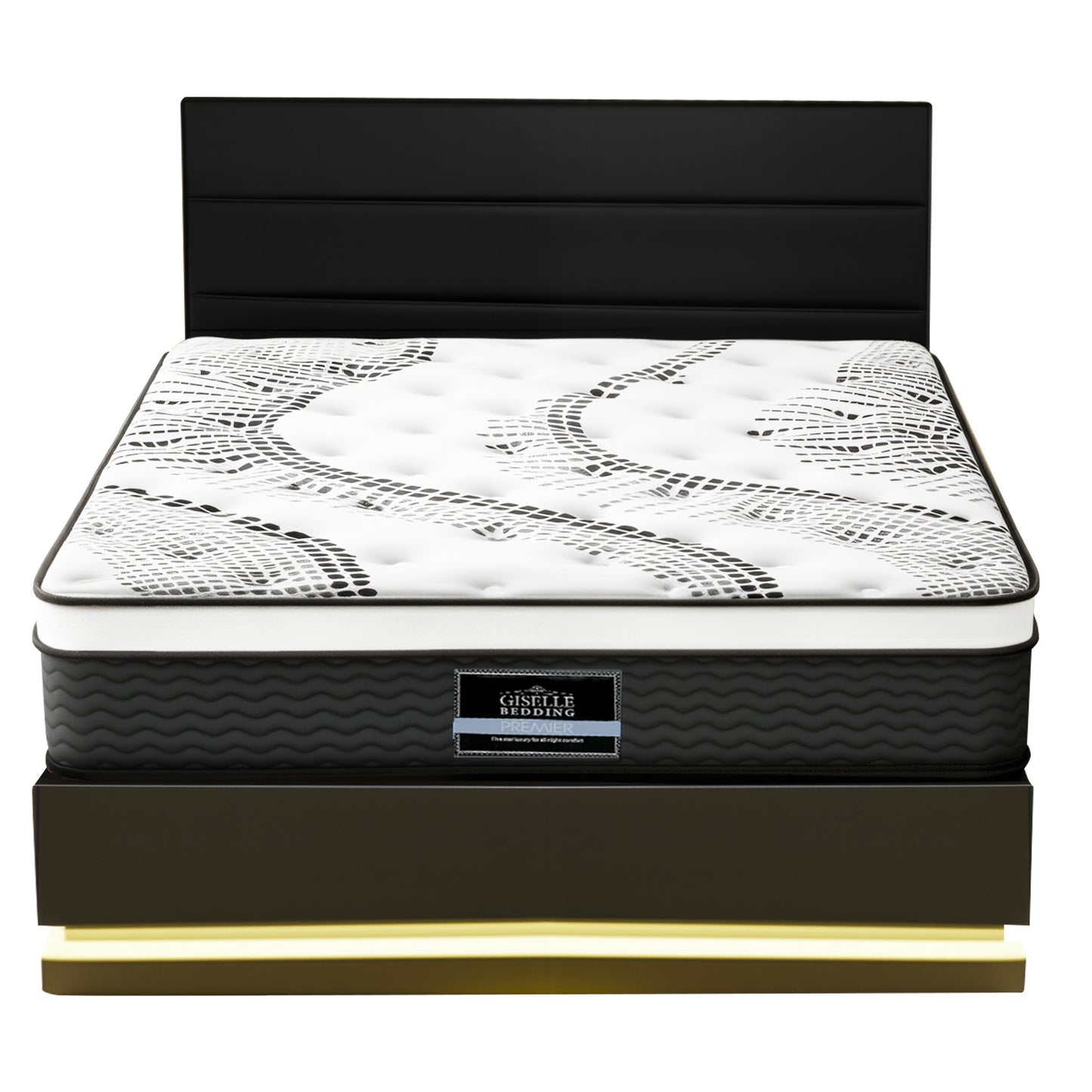Queen Bed Frame with RGB LED Lighting and 32cm Giselle Mattress Set