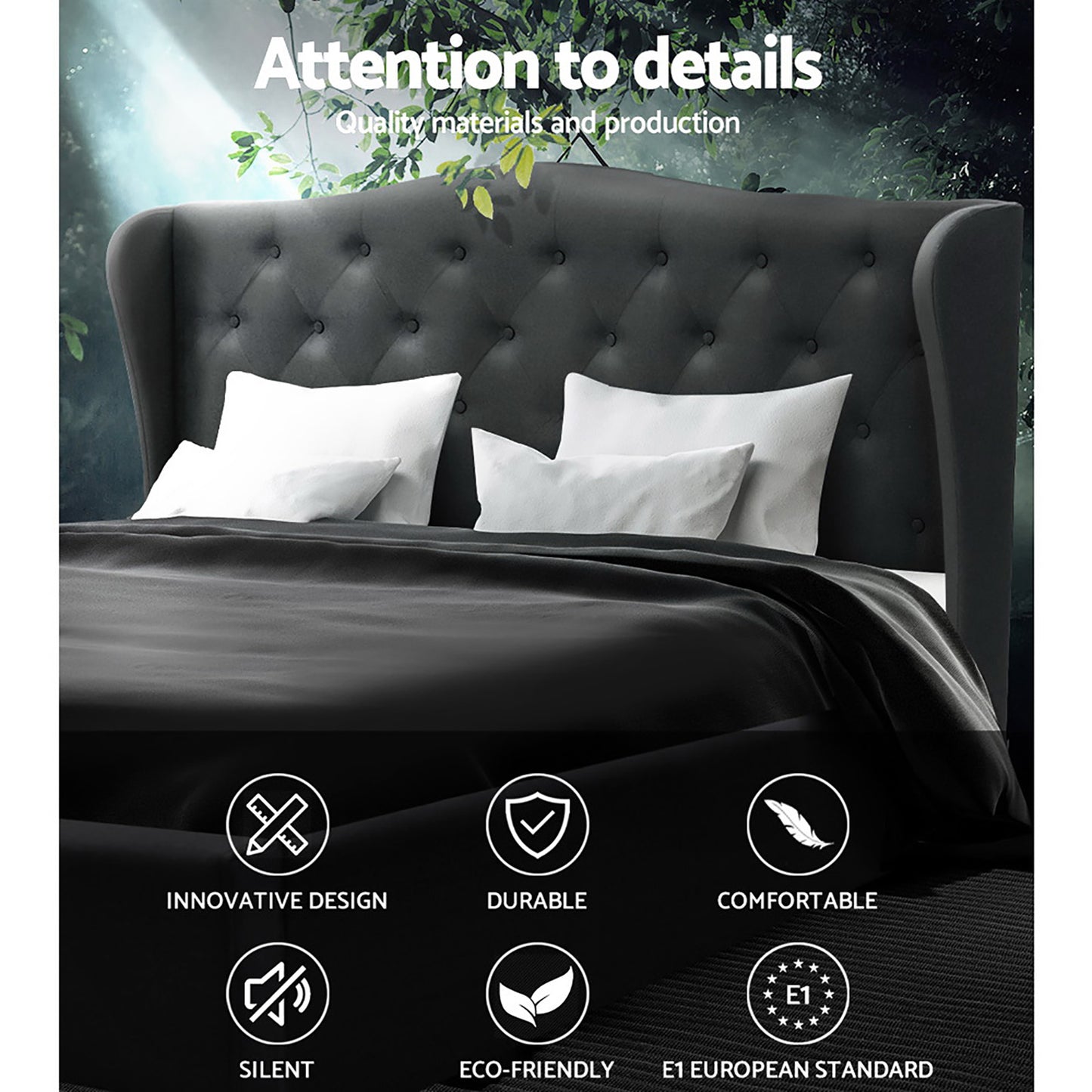 TWSC Bed Frame Queen Size Charcoal PIER