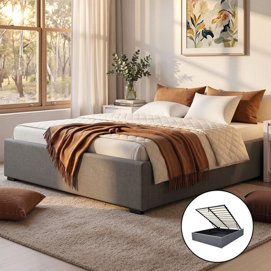 TWSC Bed Frame Double Size Gas Lift Base Grey TOKI