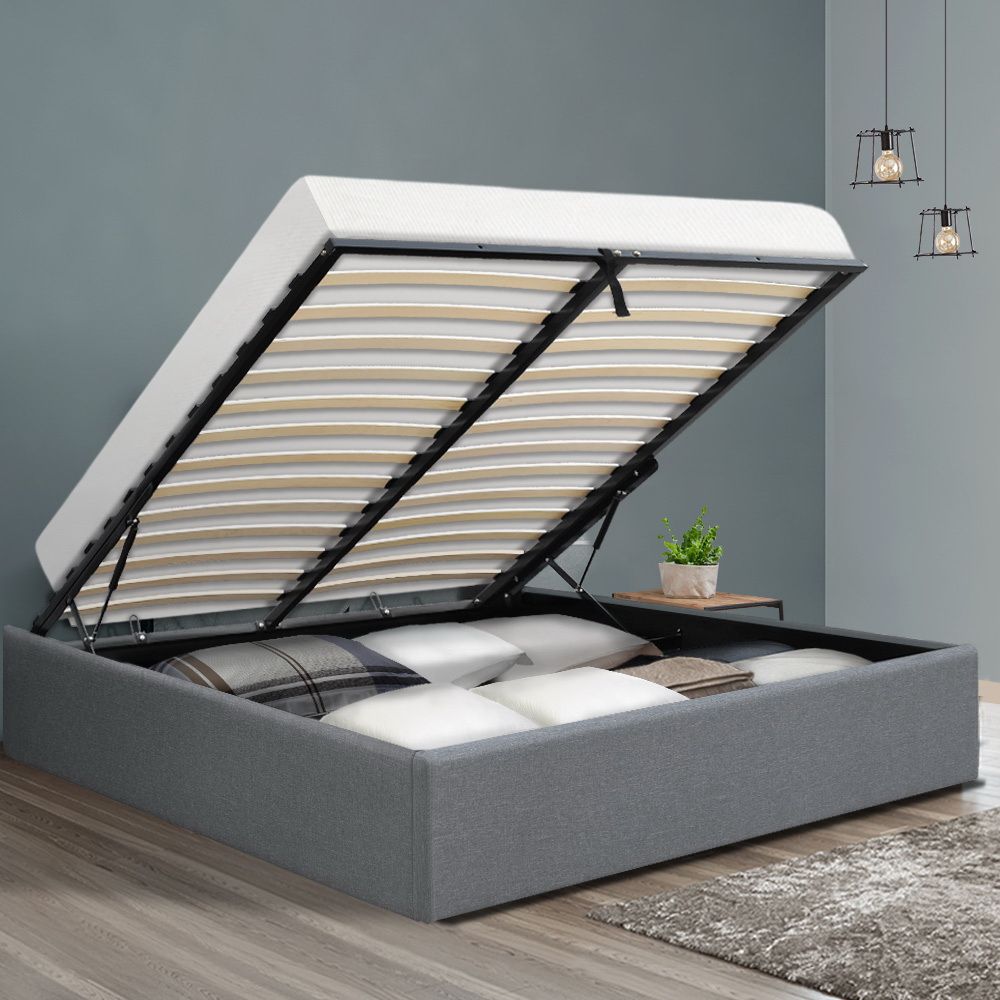 TWSC Bed Frame Double Size Gas Lift Base Grey TOKI