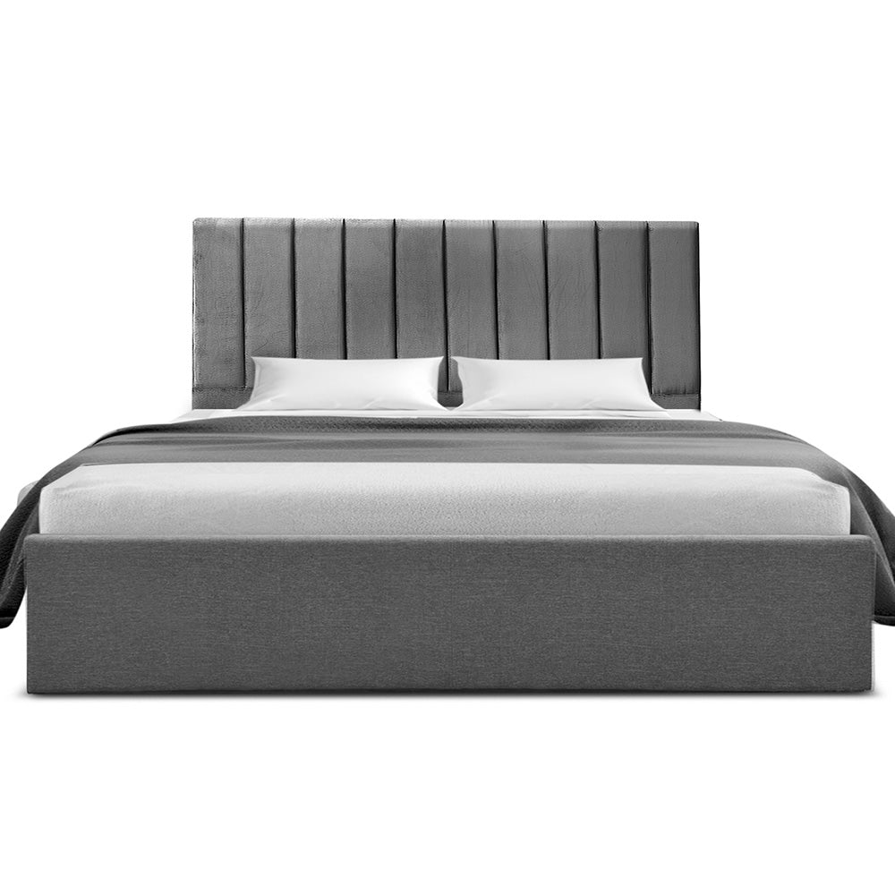 King Bed Frame with Gas Lift Storage and Grey Velvet Headboard